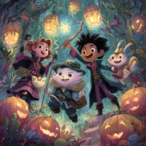 A Whimsical Halloween Adventure in a Dreamlike Setting