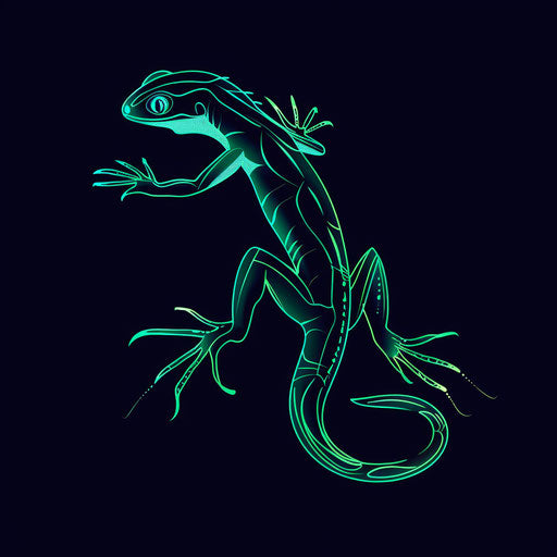 Neon outline clipart style flat tattoo sketch of a lizard