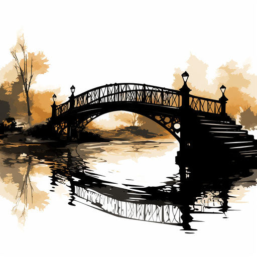 Bridge clipart in the style of Chiaroscuro Art, on white background