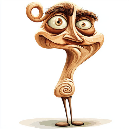 Humorous caricature of a swirl caricature clipart with human characteristics, exaggerated large nose, thin legs, smooth surfaces, vibrant colors, cartoon style, frowning, high resolution, no background, isolated