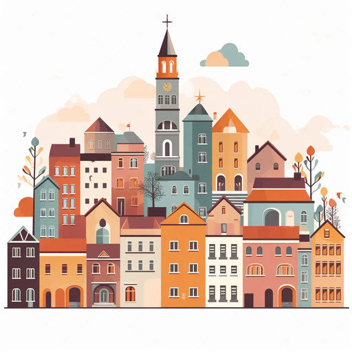 Minimalist town clipart on white background