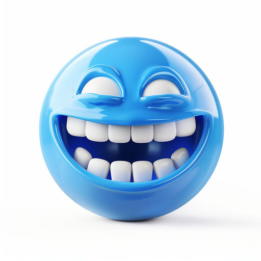 Blue smiley face with white teeth, happy, icon design