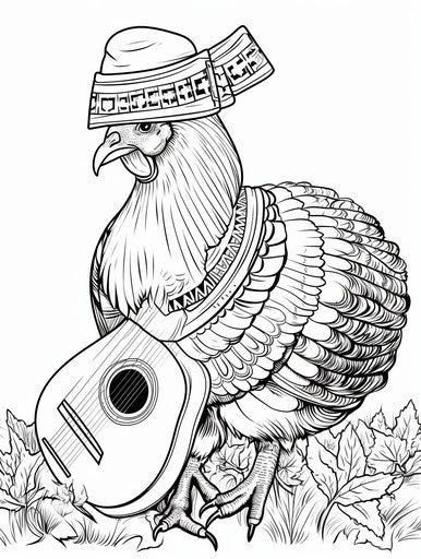 Coloring page of a turkey with a plaid hat