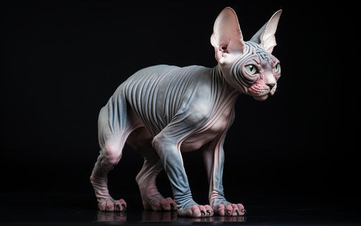Sphynx, hairless cat, maroon and blue, cut and paste, white and silver