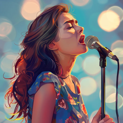 Singing clipart with flat blue background and light texture