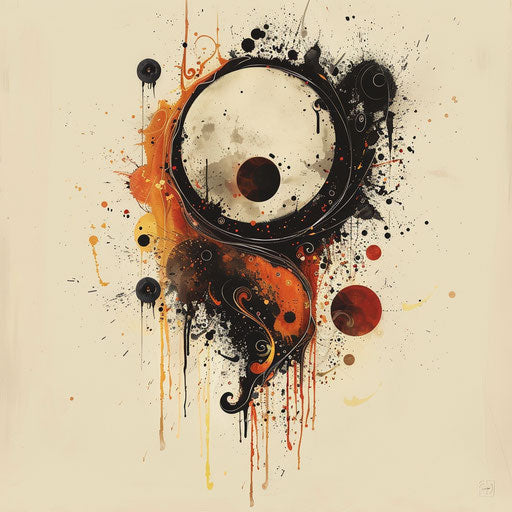 Yin and yang symbols with abstract elements, in the style of Adrian Smith
