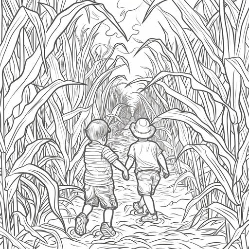 Children playing in a corn maze