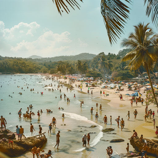 Palolem Beach, India with families enjoying the sun and sea