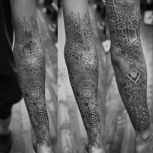 Intricate geometric arm tattoo