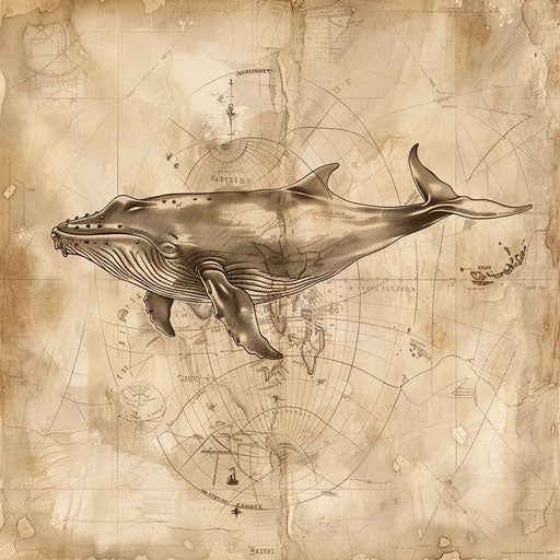 Vintage nautical tattoo sketch of a whale