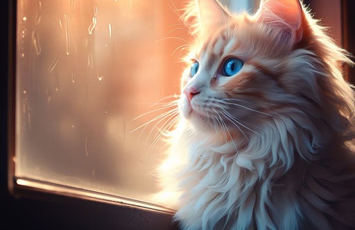 Orange white cat blue eyes looks window style beige silver