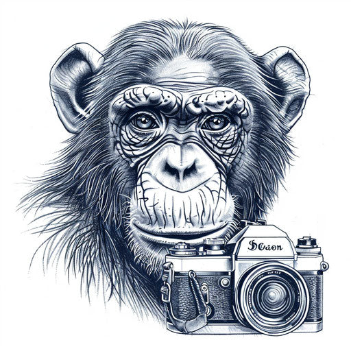 Monkey with camera, detailed and creative tattoo