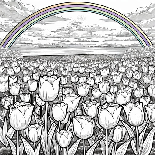 Rainbow over tulip field