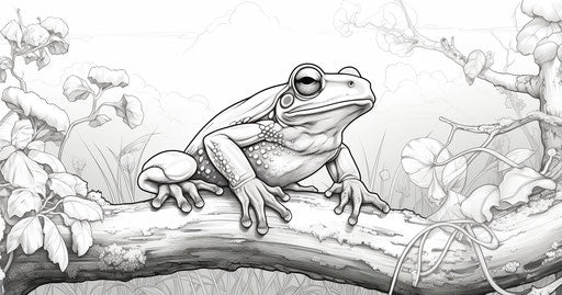 Frog on a branch - Nature-inspired coloring page