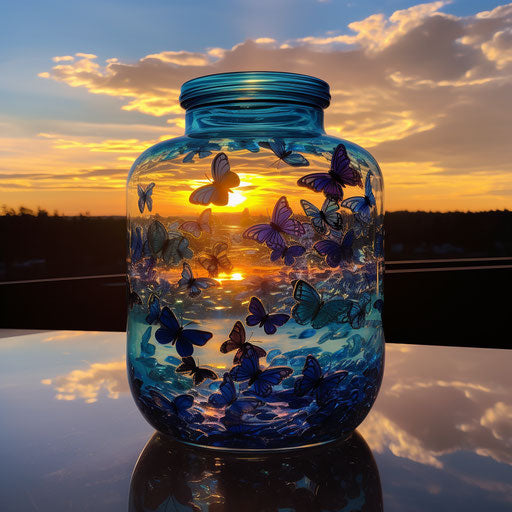 Blue butterfly in jar with clouds for whatsapp dp