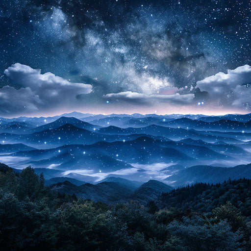 Smoky Mountains under starry sky, Max Rive style