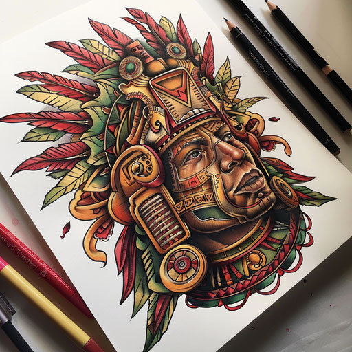 Neo-traditional Aztec Warrior Tattoo Design