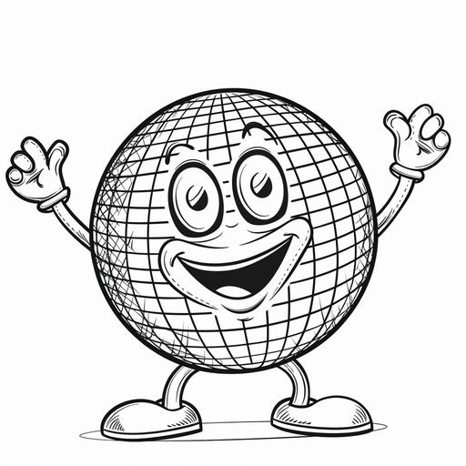 Whimsical bingo ball with arms raised in celebration