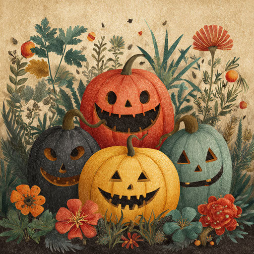Vintage Halloween Illustration with Jack-o'-Lanterns