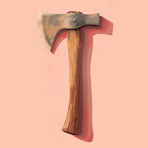 Realistic axe clipart on dusky rose background