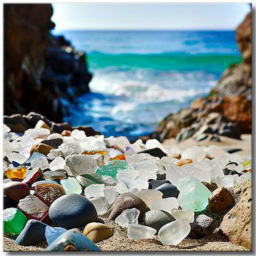 Colorful glass beach and clear blue water