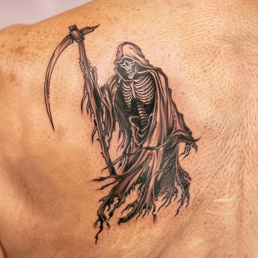 Dark and menacing grim reaper tattoo