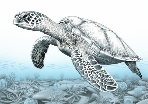 Sea turtle in black and white, delicate and detailed style