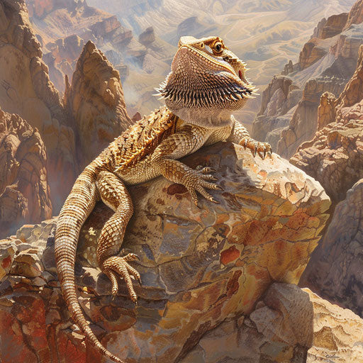 Bearded dragon lounging on a sun-drenched rock
