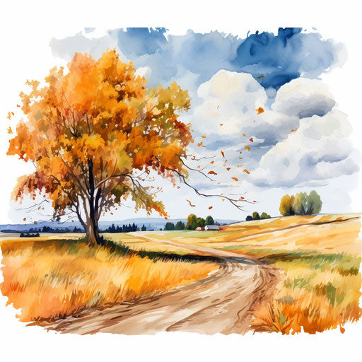 September clipart images in the style of oil painting, on a white background