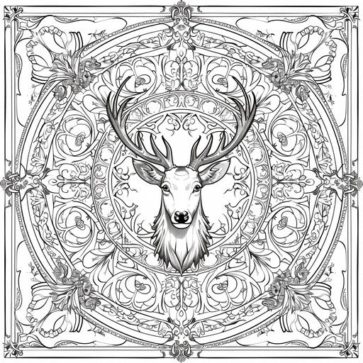Complex mandala with deer and patterns - Coloring page