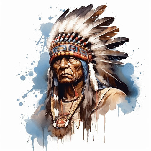 Indian chief clipart, airbrush art style, appropriated images