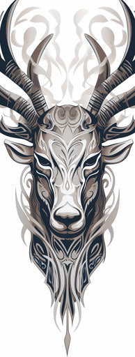 Tribal head deer tattoos of the bullhead with antlers and horns