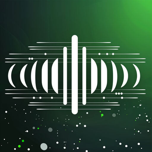 Audio logo in green and white with a modern background