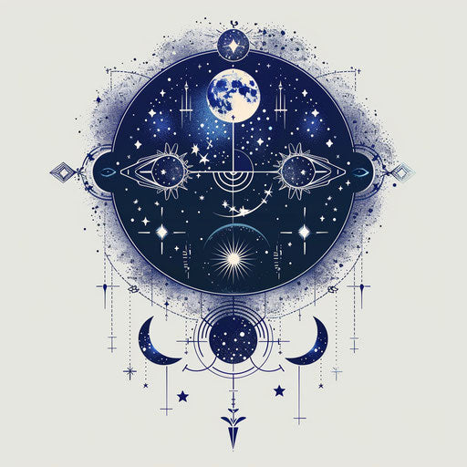 Sketch of the Libra constellation with celestial motifs