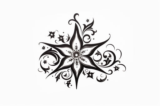 Ornamental star tattoo in pen on white background