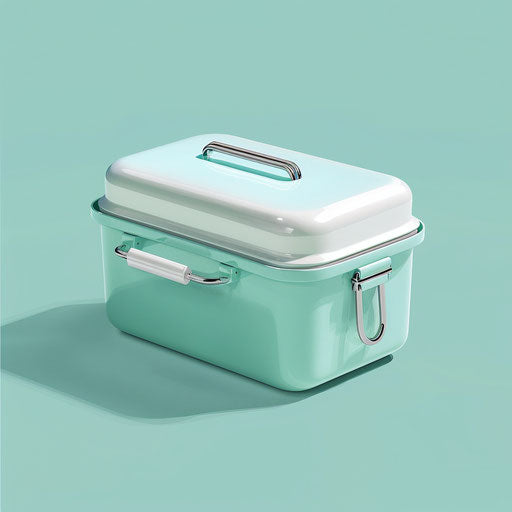 Realistic lunch box clipart on a flat, serene aqua background