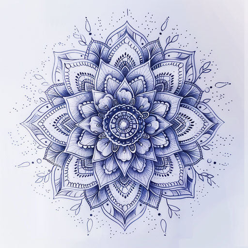 Ornate floral mandala-style tattoo, rich in detail on white