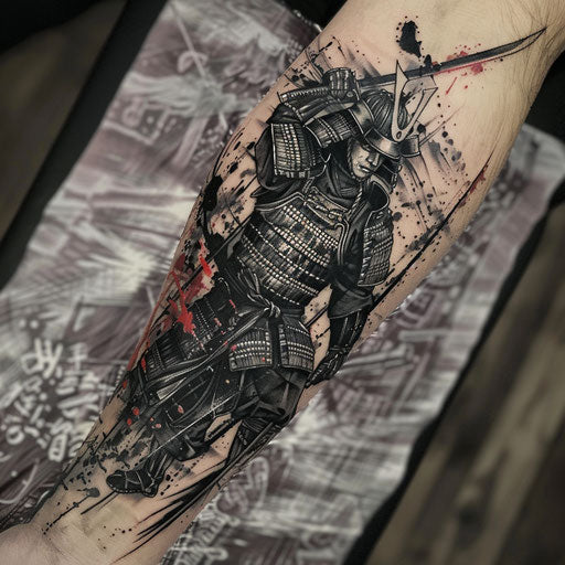 Forearm tattoo with a samurai warrior, Adrian Smith style