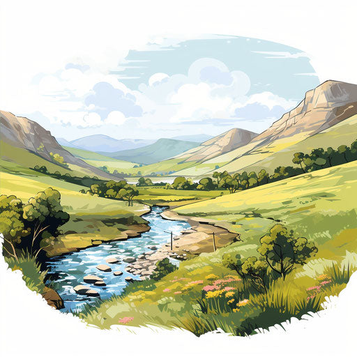 Valley clipart in the style of Oil painting, on a white background