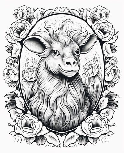 Black and white drawing of a farm animal with the words love all animals print, in the style of tattoo-inspired, louis, commission for, #screenshotsaturday, rtx on 25:31