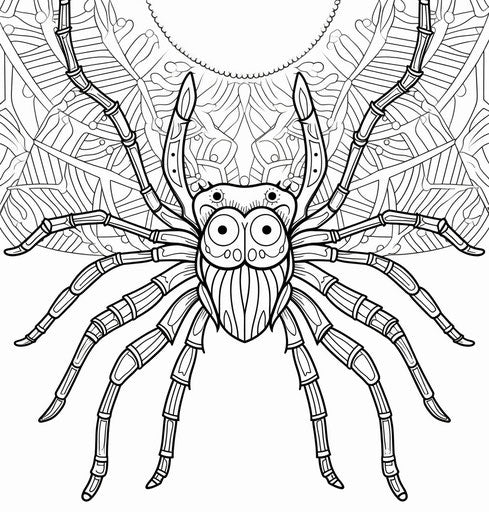 Coloring page with a picture of a spider in the style of intricate pen illustrator