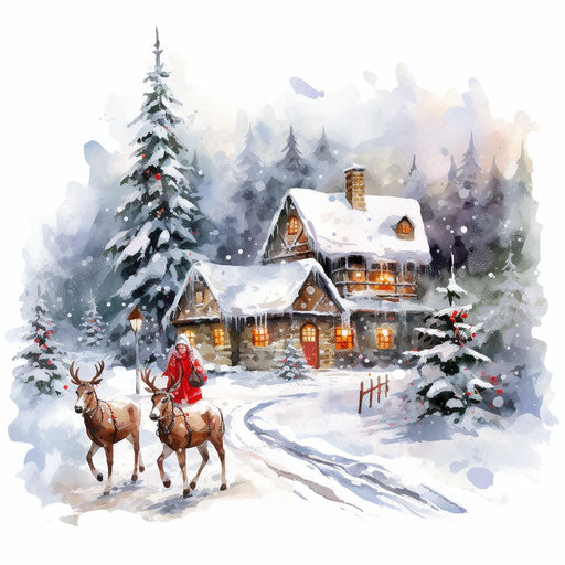 Christmas clipart images in the style of Oil painting, on a white background