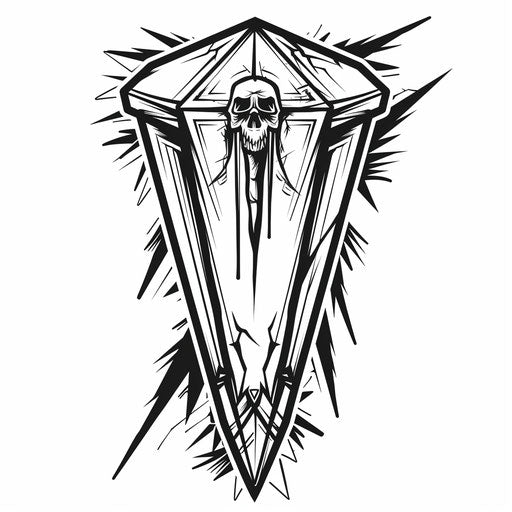 Sharp sketch of a coffin in flat tattoo clipart style