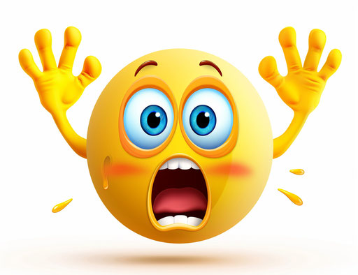 Cute yellow face with hands up on white background