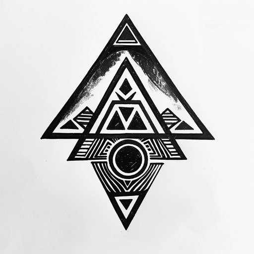 Traditional tribal triangle tattoo drawing with bold black ink