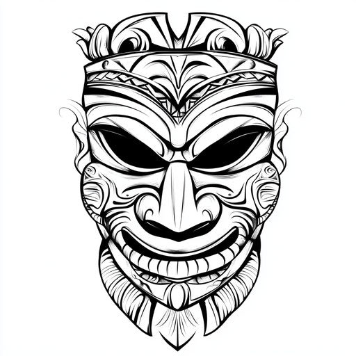 Maori face tattoo with tiki mask on white background