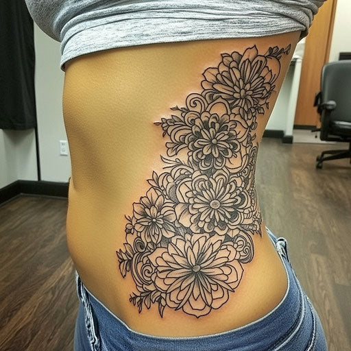 Women's rib tattoos detailed floral mandala