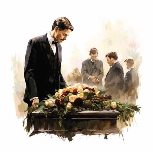 Funeral illustration in the style of Oil painting on white background