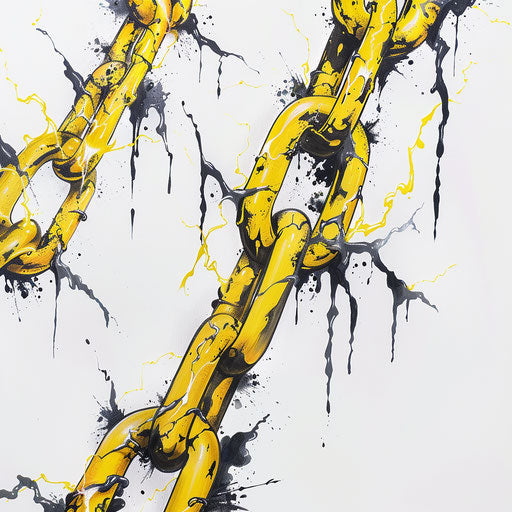 Electric chain with lightning bolts, yellow design on white