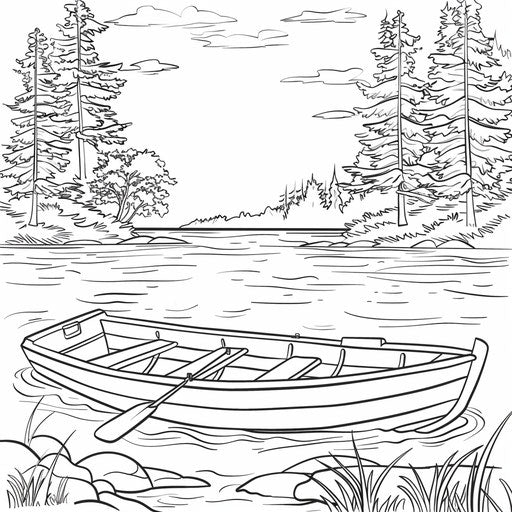 Rowboat on a peaceful lake with trees in the background ??? IMAGELLA